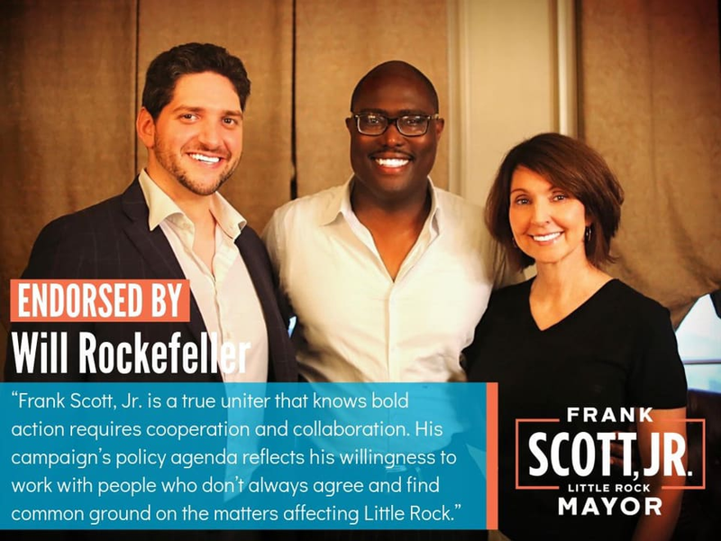 An image of Frank Scott with Will Rockefeller and his mother, Lisenne, who have both supported his candidacy.